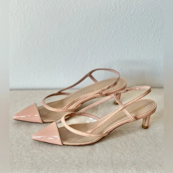 Pre-Owned Stuart Weitzman Women's Pink Poudre Mondrian 50 Slingback Pumps - Picture 2 of 5